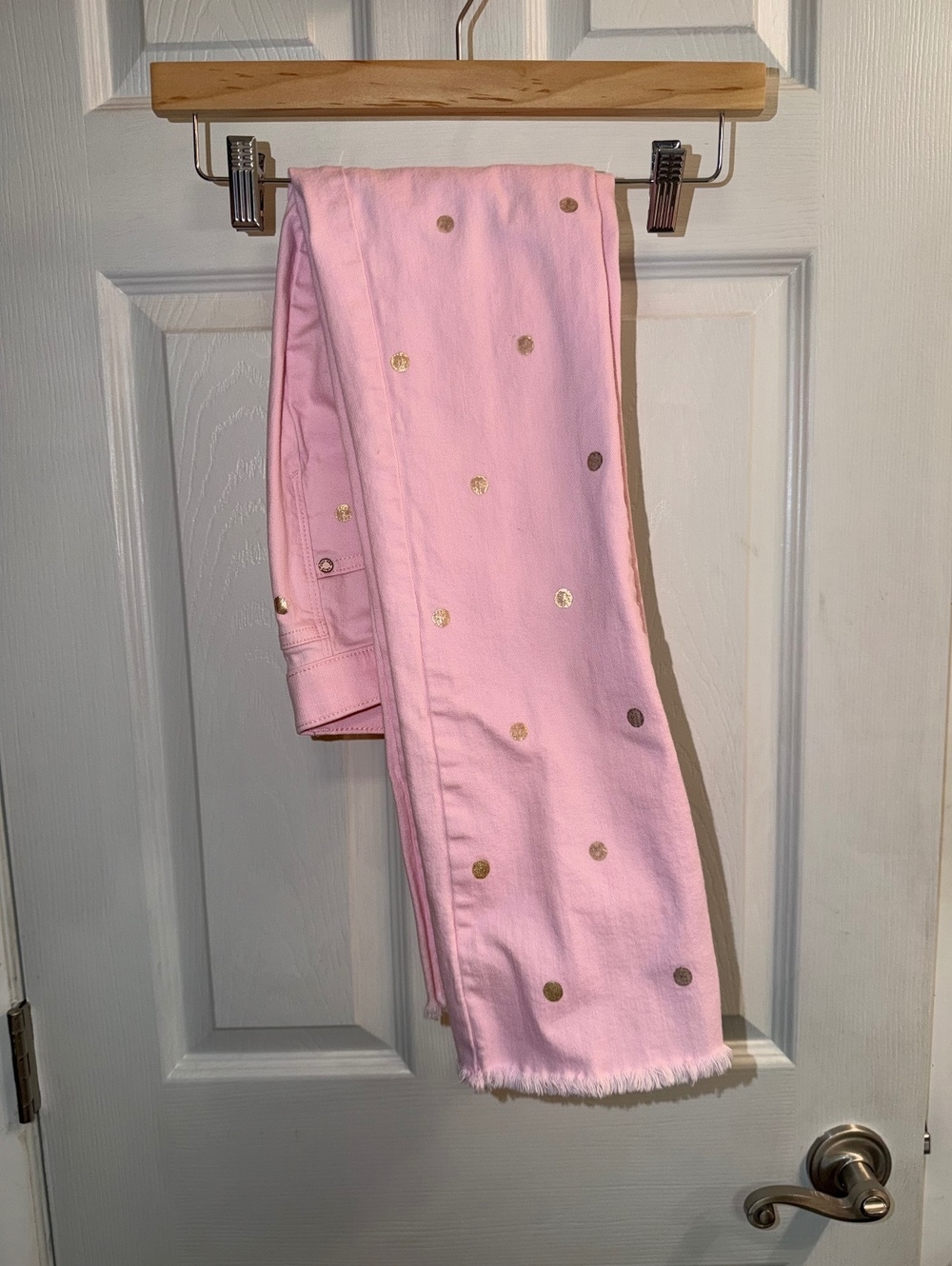 Lilly Pulitzer Pink Gold Polka Dot Raw Hem Jeans Pants Size 00